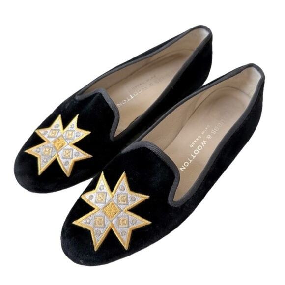 Stubbs & Wootton Embroidered Velvet Flats Size 6.5 - Picture 1 of 12
